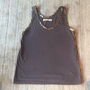 Madewell Hi-Line soft grey tank with gold trim